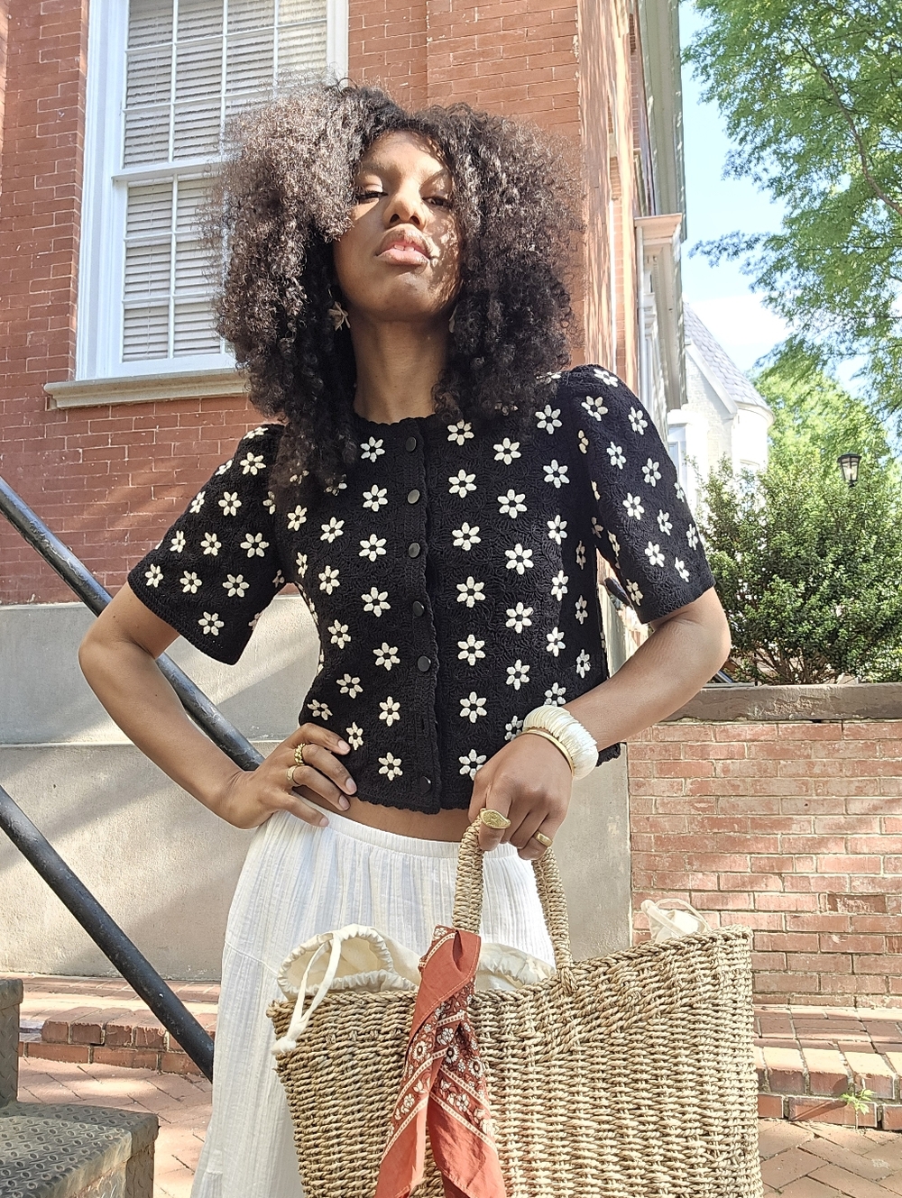 Sezane Lorna Shirt Contrasted Black Guipure Ecru Flower - Size S - Picture 5 of 10